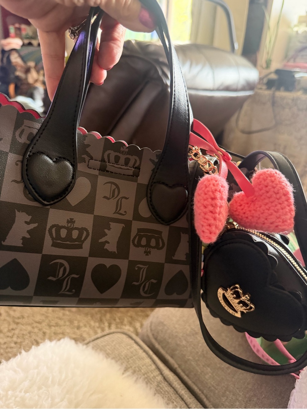 Juicy Couture Black Mini Satchel with Pink Heart Charm